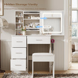 Vanity Desk Set with LED Lighted Mirror & Power Outlet, Makeup Vanity with Chair & 4 Drawers, Vanity Table with Sliding Mirror, Vanity Set 3 Lighting Modes Brightness Adjustable Duoku