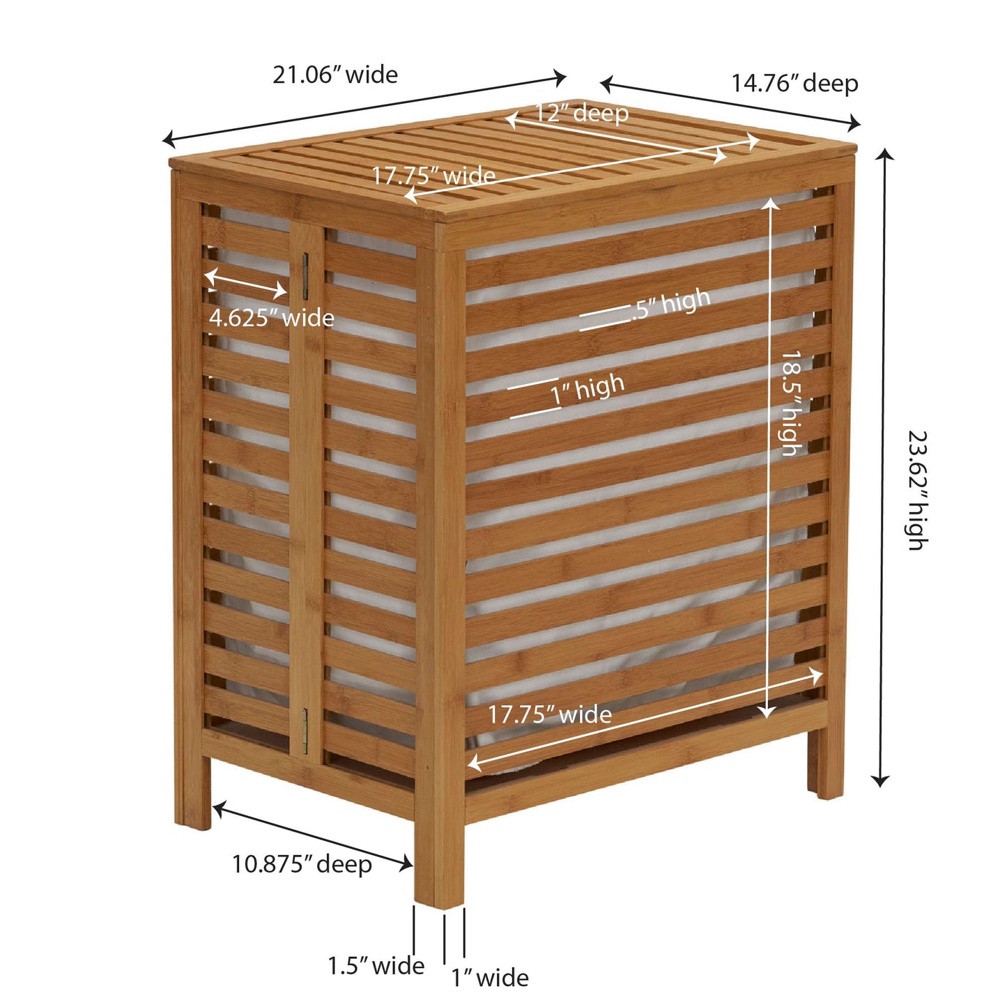 Household Essentials 6216-1 Natural Bamboo Laundry Hamper with Hinged Lid and Cotton Liner Large - WoodArtSupply