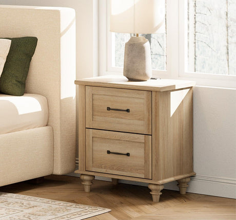 WAMPAT Nightstand with Charging Station, 20 Inch Night Stand with 2 Drawers, Wooden Rustic Bedside Table End Tables with Solid Wood Legs for Bedroom, Natural Oak WAMPAT