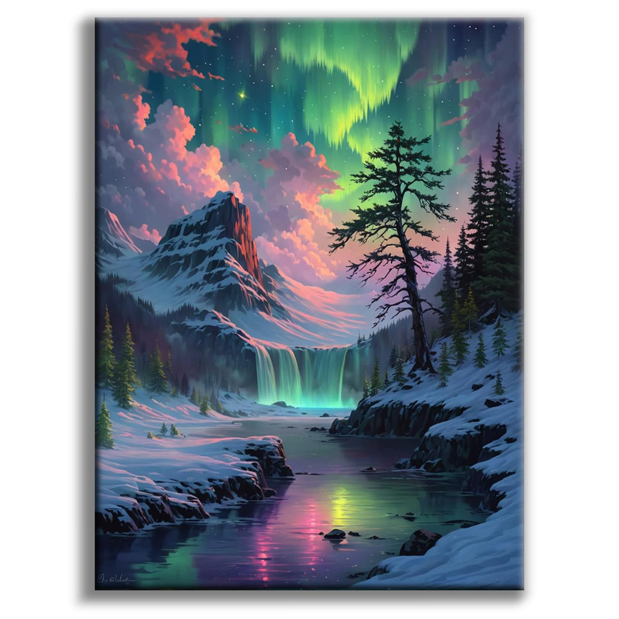 Offito Aurora Diamond Art Kits for Adults, 5D Snowy Mountains Lake Diamond Painting Kits for Beginners, Fantastic Landscapes DIY Full Drill Dots Gem Art Paint for Home Wall Decor 12 x 16 Inch Offito