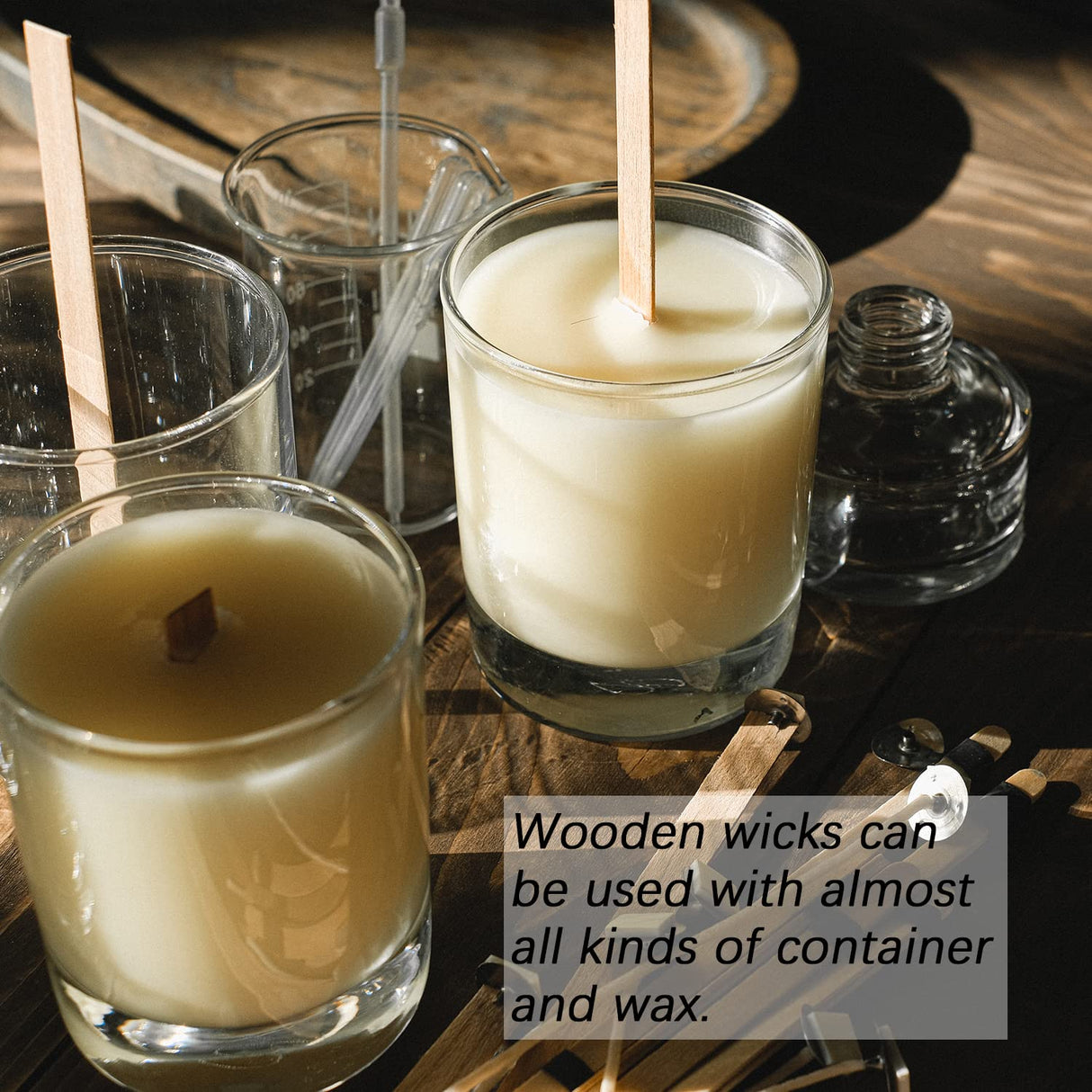 200Pcs Wooden Candle Wicks,Wood Candle Wicks Smokeless 5.1 x 0.5 Inch Natural Wood Wicks for Candles with Golden Candle Wick Trimmer and Iron Stand for DIY Candle Making (100 Set) Afnkiom