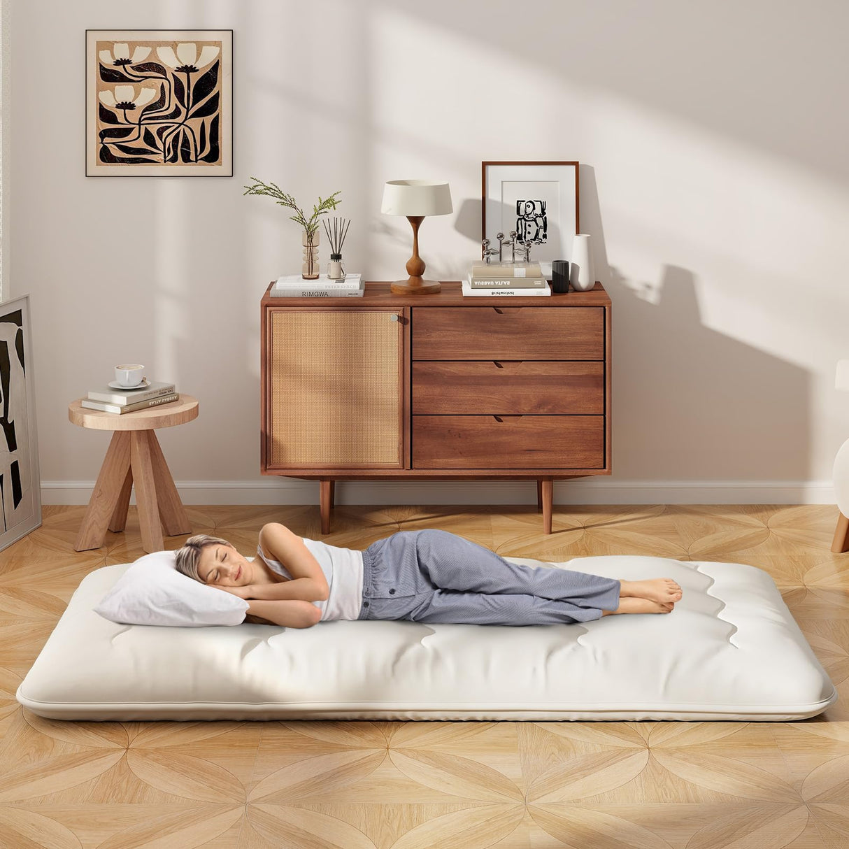 Giantex Japanese Floor Mattress, 4 Inch Futon Mattress w/Washable Cover & Storage Bag, Foldable Roll up Mattress Tatami Mat, Portable Sleeping Pad for Camping, Dormitory, Kids Floor Lounger Bed, Twin Giantex