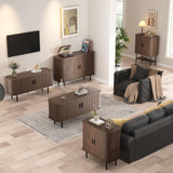 Coffee Bar Cabinet with Storage, Fluted Wine Cabinet with Sliding Doors, Glass Holder and Wine Rack, Buffet Sideboard Cabinet Liquor Cabinet for Kitchen, Dining Room, Living Room, Walnut FiveWillowise