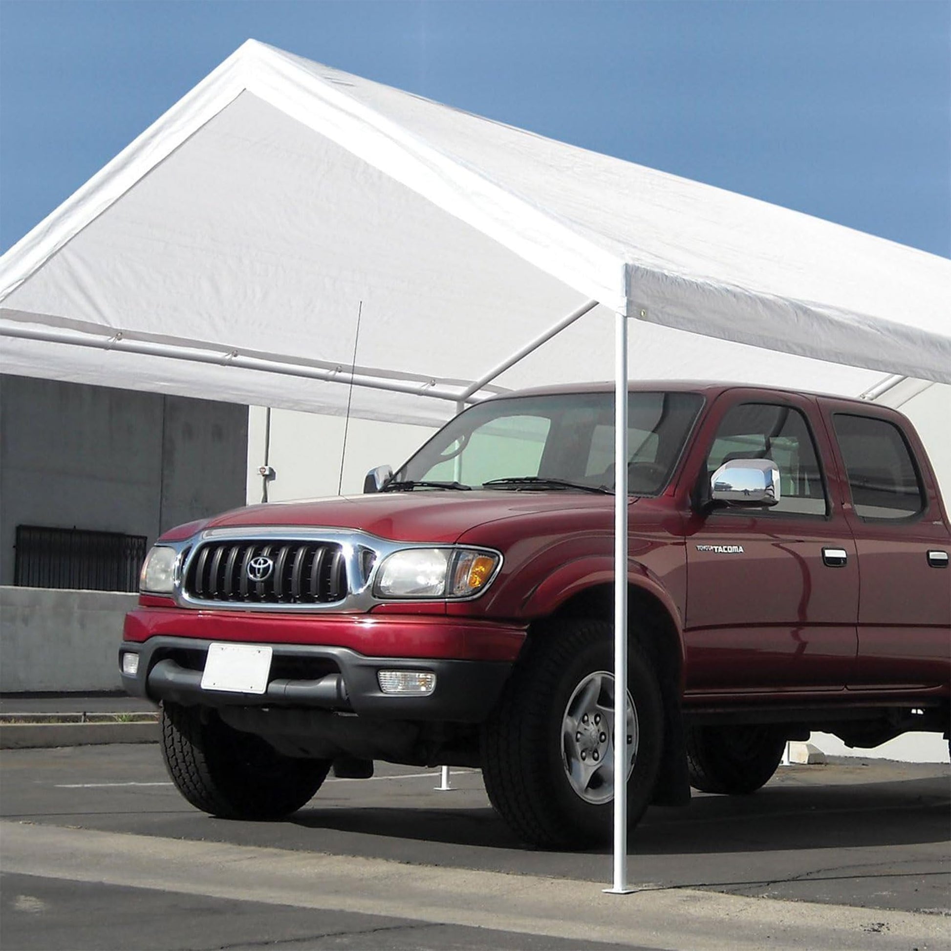 Caravan Canopy Powder Coated Heavy Duty Steel Frame Pop Up Carport with 6 Steel Stakes for Outdoor Activities and Events, White - WoodArtSupply