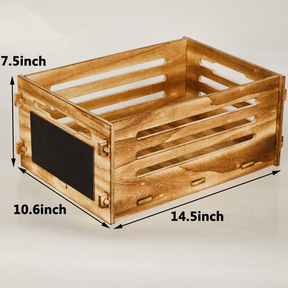 SUQANACY Decorative Wooden Crate Box Rustic Wood Basket for Display Storage Container Decorative Crate Wooden Boxes With Blackboard Potato Storage Box Vegetable Display Bins Wood Cube Storage