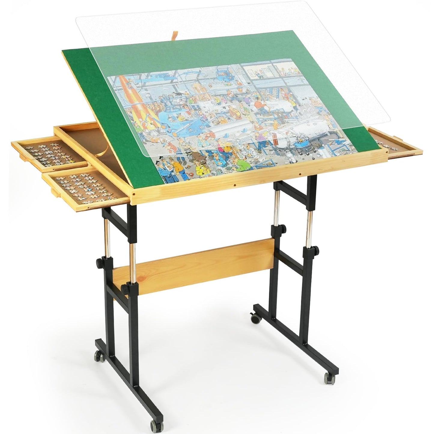 BuilderButler Dual-Layer 25"x34" Adjustable Puzzle Table,3-Tilting-Angle Adjustable Table with 4 Drawers and Cover,Ideal for Puzzle Enthusiasts