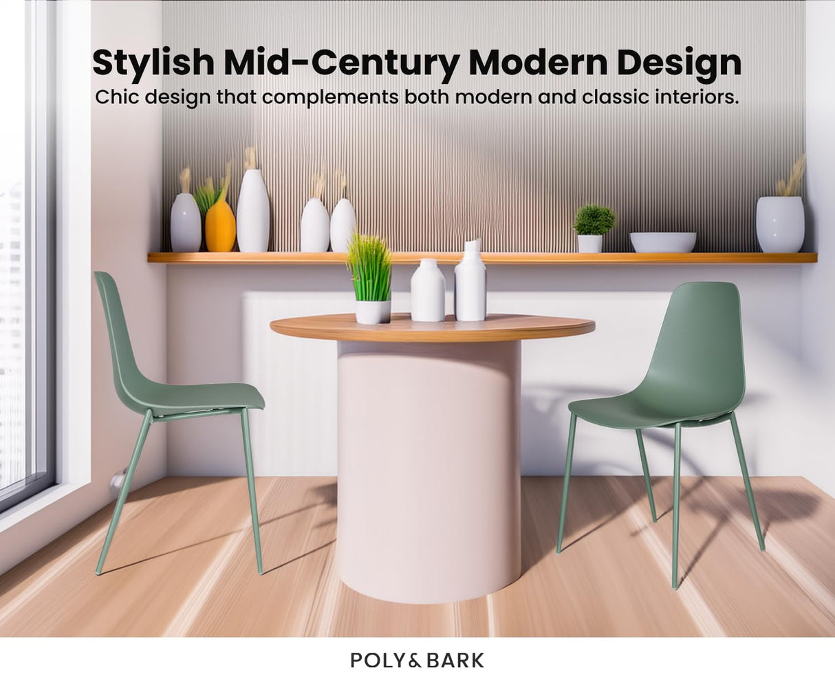 POLY & BARK Isla Modern Kitchen Chairs Set of 4 - Plastic Dining Chair with Metal Legs - Quick Assembly Simple Cafe Chairs Plastic for Indoor or Outdoor - Pistachio Green POLY & BARK