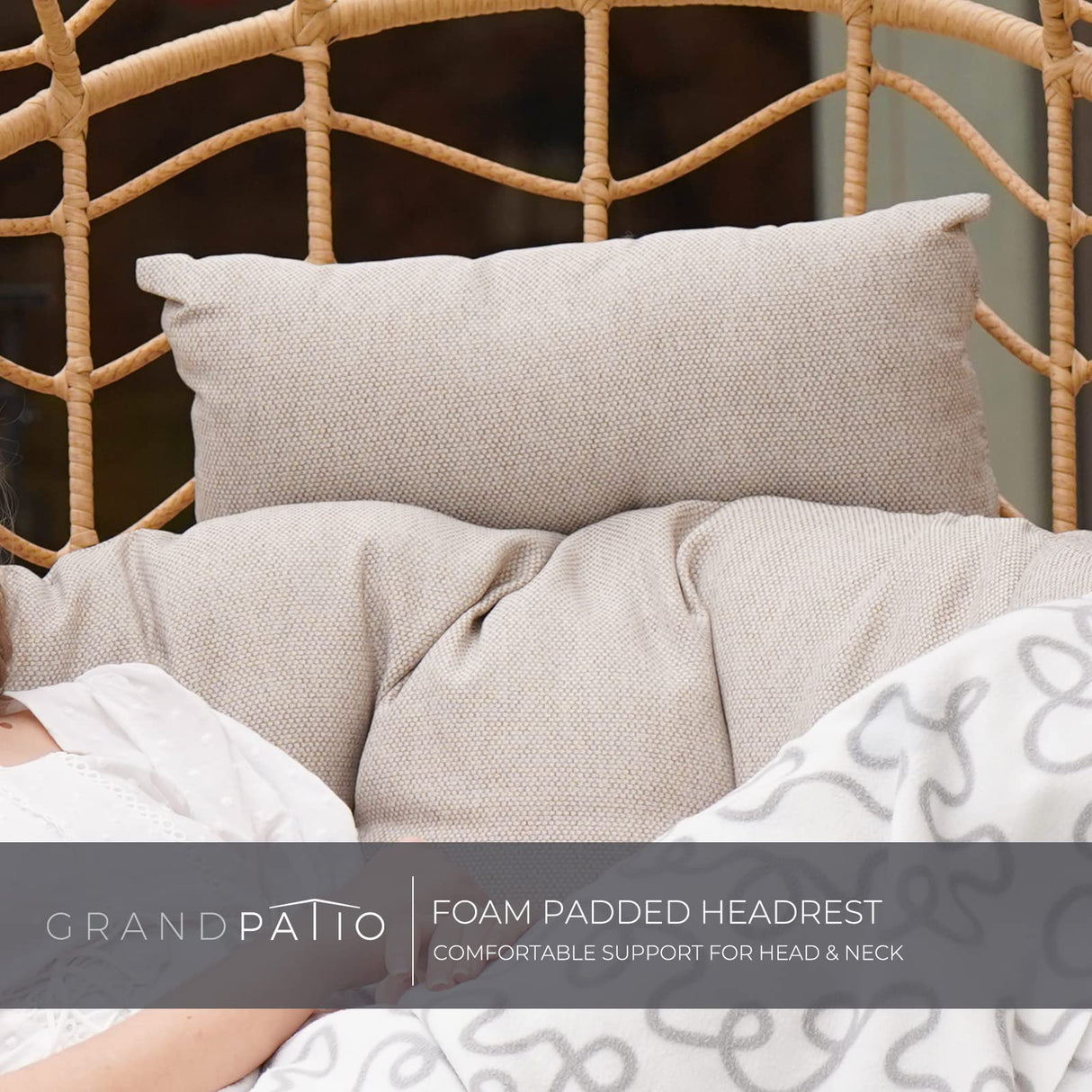 Grand patio Boho Stationary Wicker Egg Chair, Outdoor Wicker Nordic Oversized Egg Chairs with Cushion Backyard Back Porch, Tan Grand patio