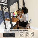 HAUOMS Bunk Bed with Desk, Twin Over Twin Metal Bunk Beds with Power Outlets, RGB LED Lights, 2 Larger Storage Drawers, Bed with Safety Guardrail & Ladders, No Box Spring Needed, Rustic Brown HAUOMS