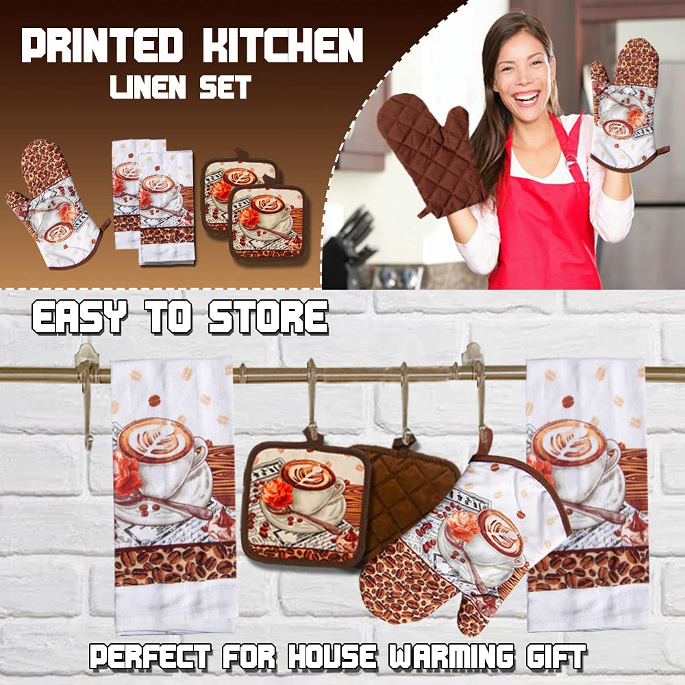 Lobyn Value Packs: 5-Piece Café Latte Kitchen Towel Set – Quilted Oven Mitt & 2 Potholders, Perfect for Coffee Lovers Lobyn Value Packs