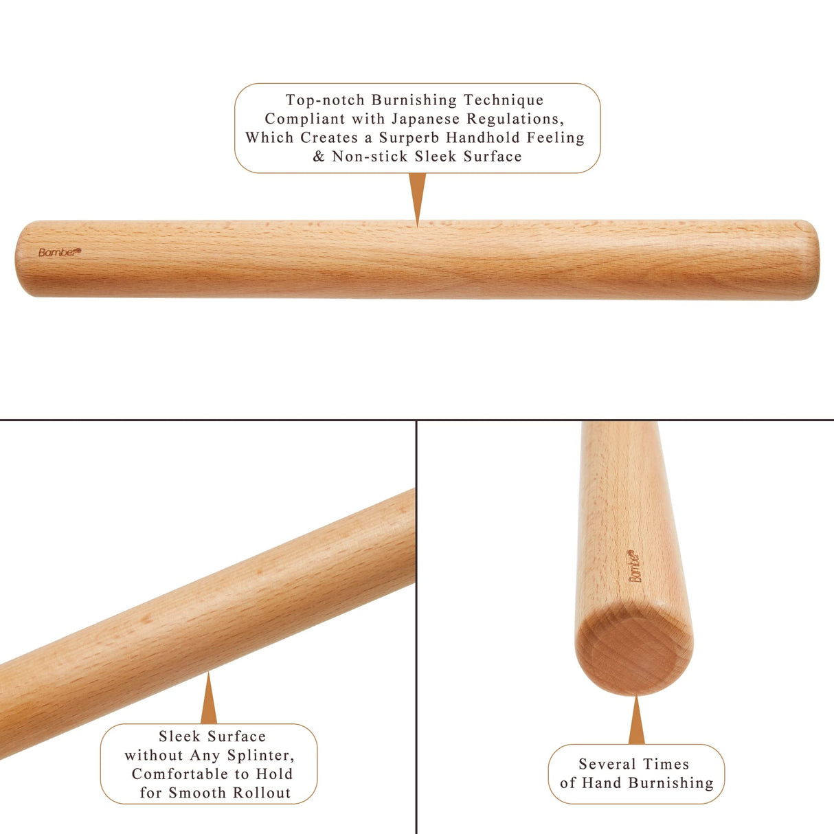 Bamber Mini Wood Rolling Pin for Baking Small Wooden Rolling Dowel Stick Dough Roller for Kids, 11'' by 1.2'' Bamber