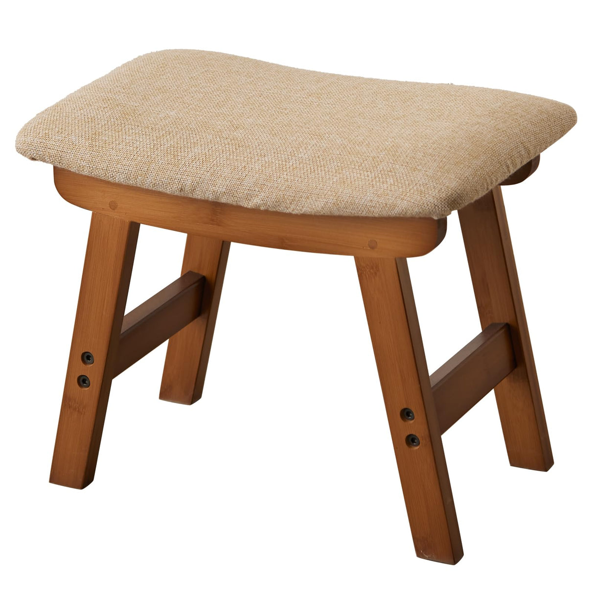 Foot Stool,Ottoman and Footstool,Small Sofa Foot Rest,Bamboo Foot Stool Under Desk,Extra Seating for Living Room, Bedroom and Kitchen (Brown Stool Legs - Beige Surface) Kitsanery