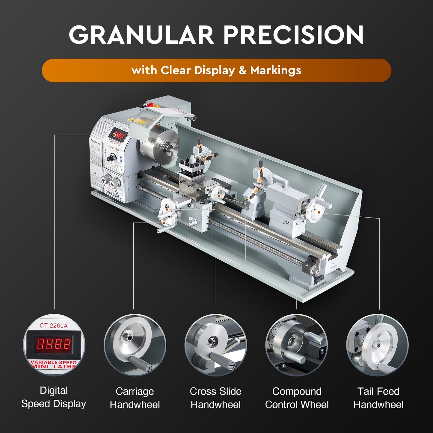 CREWORKS Mini Metal Lathe, 9" x 24" Benchtop Metal Lathe with 3 Jaw Chuck and 3000rpm Max. Spindle Speed, 1100W Metalworking Machine with LCD Display, Metal Lathe Machine - WoodArtSupply