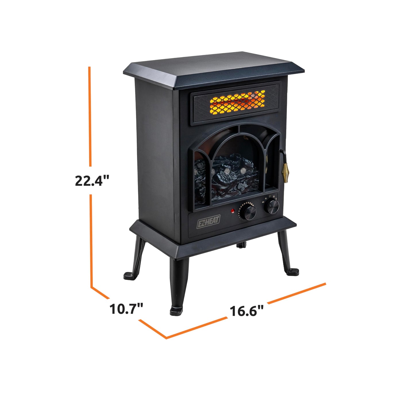 EZ-HEAT Electric Fireplace Space Heater with Flame Effect, Adjustable Thermostat, Dual Heat Settings, and Overheat Protection, MT1288