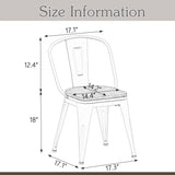 Alunaune 18inch Metal Dining Chair Set of 4 High Back Classic Chic Iron Farmhouse Chairs Industrial Stackable Coffee Stools Bistro Cafe Side Barstools Wood Seat-White Alunaune