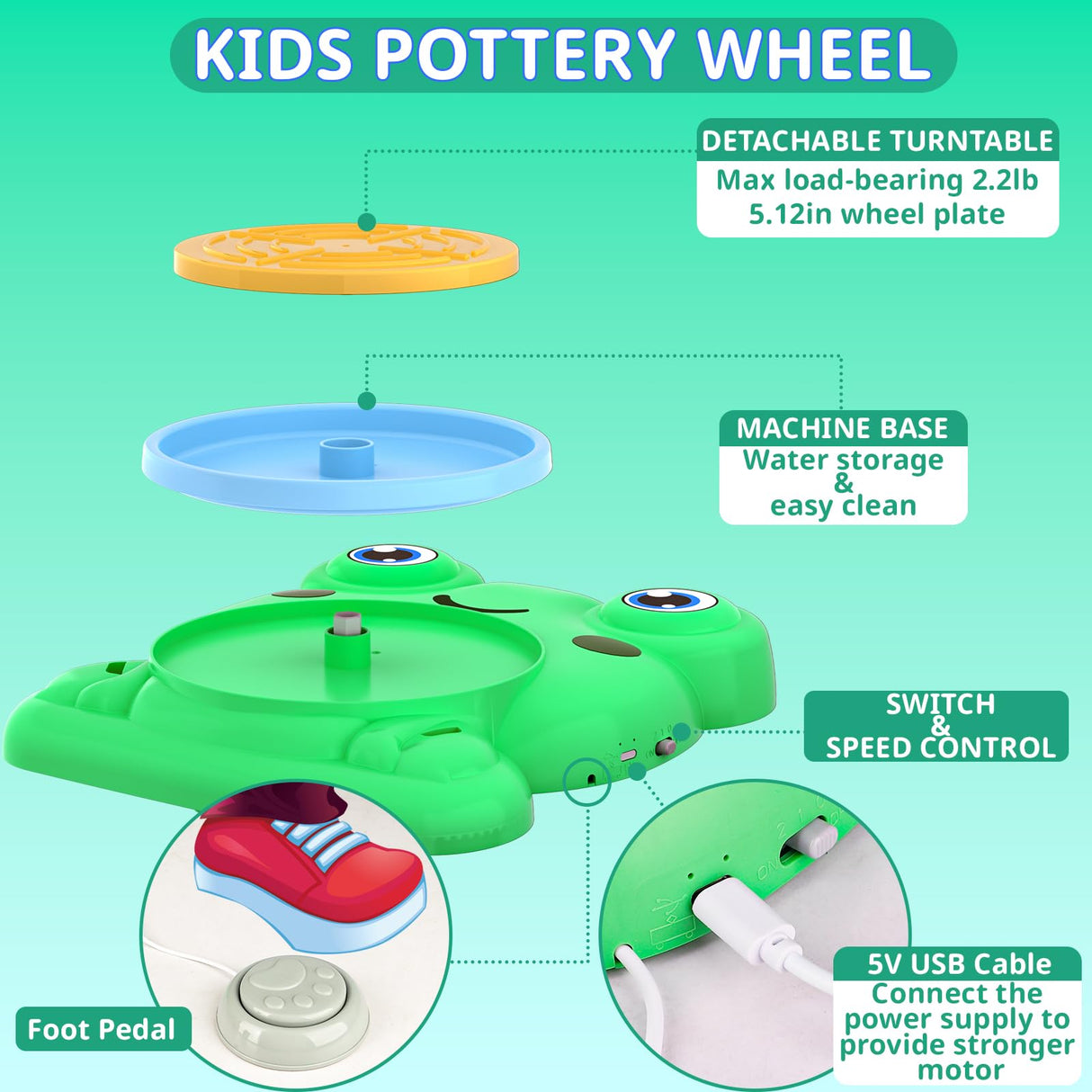 Pottery Wheel for Kids - Complete Pottery Painting Kit Arts and Crafts for Kids Ages 8-12 with 3 Pack Air Dry Clay Art Supplies for Kids Toys Girls Boy Birthday Gift for 6 7 8 9 10 11 12+ Aujazyble