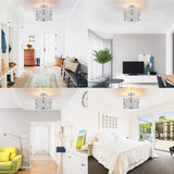 MEXO Farmhouse Crystal Round Semi Flush Mount Modern Close to Ceiling Light Fixture, Cylinder Drum Shade Ceiling Lights 3LT Ceiling Lamp for Kitchen Island Dinning Room Bedroom MEXO