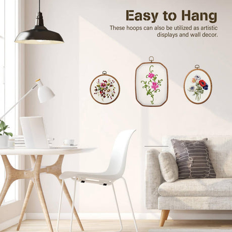 9 Pack Embroidery Hoop Frame, Large Imitated Wood Display Frame, Cross Stitch Hoop Ring for Art Craft Sewing Decorative Ornaments, Circle Oval Octagonal Shape Varku