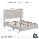 Albott Distressed White Queen Size Wood Platform Bed Frame with Stylish Headboard for Modern Farmhouse Decor Albott
