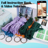 Ewparts Macrame Plant Hanger Kit with Instruction Book Tutorials Metal Rings 4mm Macrame Cord Green/Purple/Orange/Blue Pre-Cutted for Making 4 Macrame Plant Hangers Macrame Kit for Adults Beginners Ewparts