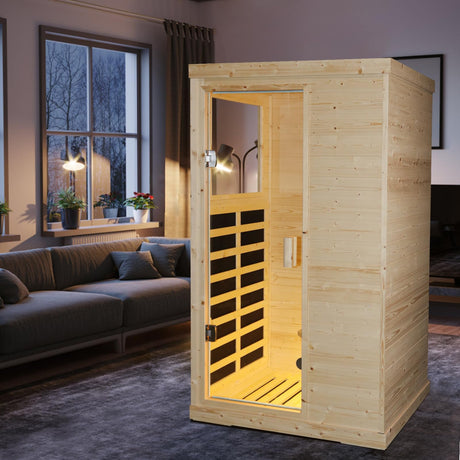 OUTEXER Far Infrared Wooden Sauna Room Home Sauna Spa Low-EMF Dry Saunas Single Person Spa Finland Spruce Wood fit for 7ft Person OUTEXER