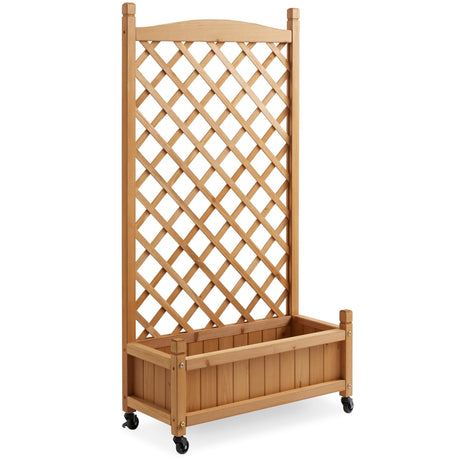 Casafield Climbing Planter Raised Garden Bed with Trellis - 48" Wooden Diamond Lattice Box Planter Stand with Wheels for Outdoors Casafield