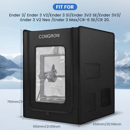 Comgrow 3D Printer Enclosure, 3D Printing Fireproof and Dustproof Tent for Ender 3/Ender 3V3/Ender 3V3 SE/Ender 3 S1 Pro, Constant Temperature 3D Printer Cover 21.65x25.59x29.53 inches - WoodArtSupply