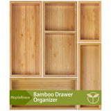 Bamboo Drawer Organizer Set, 5 PCS Multi-Use Individual Wood Storage Organizers, Junk Drawer Divider and Storage Trays Containers for Kitchen, Bathroom, Office Desk, Makeup, Jewelry, Utensils MapleGrace
