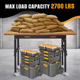 60" Adjustable Work Bench with Drawer Storage, Power Outlet, and Wheels - Heavy Duty Work Table for Home, Garage, and Office - Sturdy Steel Frame with Solid Bamboo Table Top - 2700 lbs Capacity HONRISE