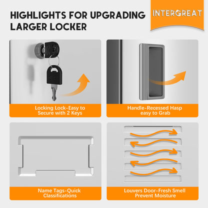 INTERGREAT Metal Lockers for Employees with Lock, 72" Employees Locker Storage Cabinet with 2 Doors, Tall Steel Storage Locker for Home Office, Gym, - WoodArtSupply