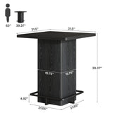 Tribesigns Bar Table, 39.37" High Wooden Square Bistro Pub Table with Metal Frame Footrest for Dining Coffee Cocktail Living Room, Small Space, Black Tribesigns