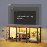 JARHETUN TV Stand with LED Lights for 55 Inch TV, Entertainment Center with 3-Tier Open Shelves, TV Console Table for Living Room, Bedroom, Rustic Brown JARHETUN