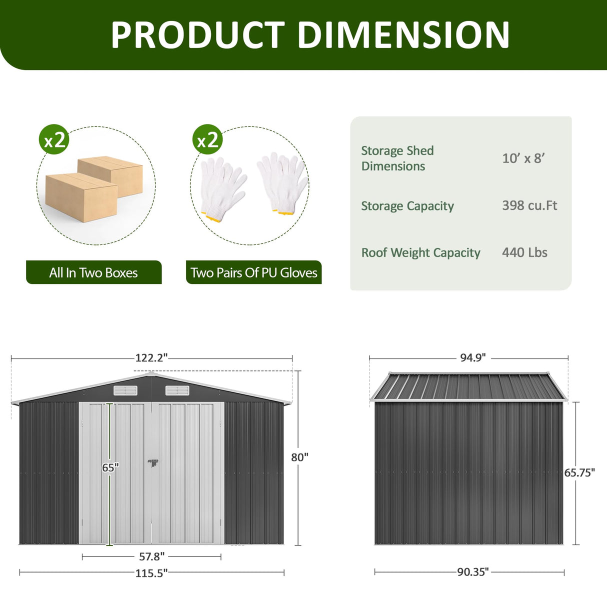 DAUSOLA 10x8 FT Outdoor Storage Shed, Metal Garden Tool Shed with Updated Frame Structure and Lockable Doors, Ideal for Backyard Garden Patio Lawn, Grey DAUSOLA
