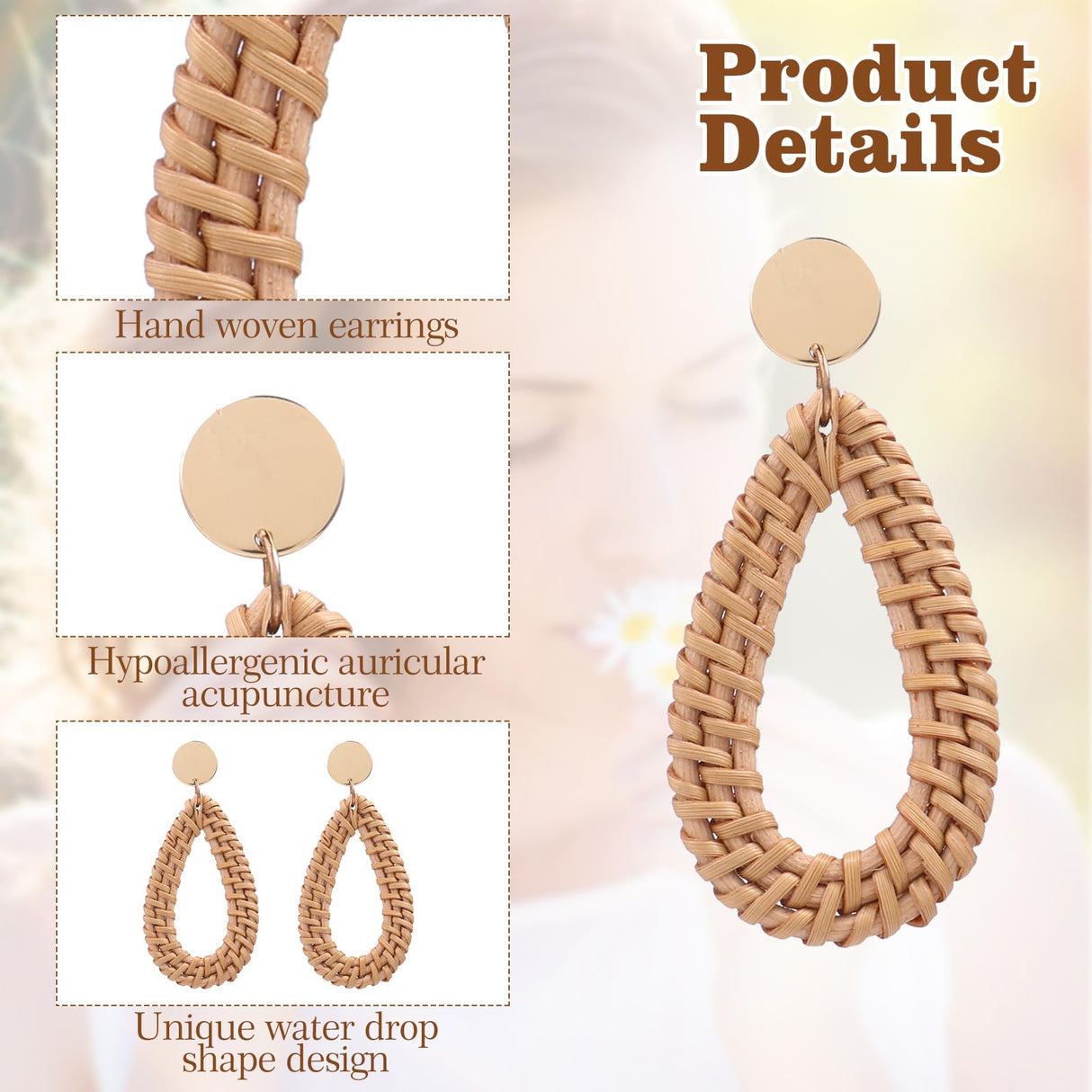 4 Pairs Rattan Earrings for Women Beach Earrings for Women Large Earrings Straw Earrings for Women Geometric Tassel Woven Bohemian Earrings Straw Wicker Braid Hoop Drop Dangle Earrings for Women Teaaha