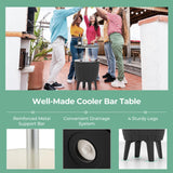 CHEFJOY 10 Gallon Cooler Table, Cool Bar Table with Height Adjustable Tabletop & Drainage Plug, 3-in-1 Cocktail Drinks & Wine, Outdoor Cooler Side Table for Backyard, Party, Poolside (Black) CHEFJOY