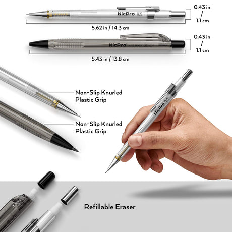Nicpro 6PCS Art Mechanical Pencil Set, 4PCS Drafting Pencils 0.3 & 0.5 & 0.7 & 0.9 mm & 2PCS 2mm Lead Holder (4B 2B HB 2H) For Writing, Sketching Drawing With 12 Tube Lead Refills Erasers Case Nicpro