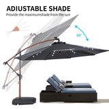 EchoSmile 10FT Solar Cantilever Patio Umbrella with 32 LED Lights and 8 Ribs, Cross Base, Tilt Adjustment, UV-resistant fabric for Deck, Pool, Garden, Backyard, Black EchoSmile