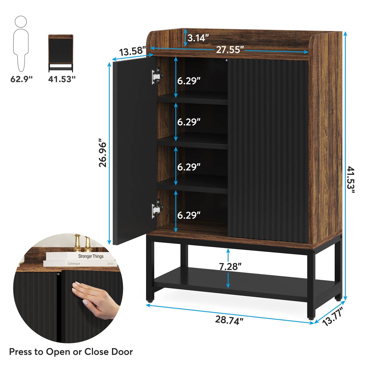 Tribesigns Shoe Cabinet with Doors, 5-Tier Shoe Storage Cabinet for Entryway Hallway, Wooden Shoe Rack Organizer Cabinet for 15-20 Pair of Shoes, Black and Brown (2) - WoodArtSupply