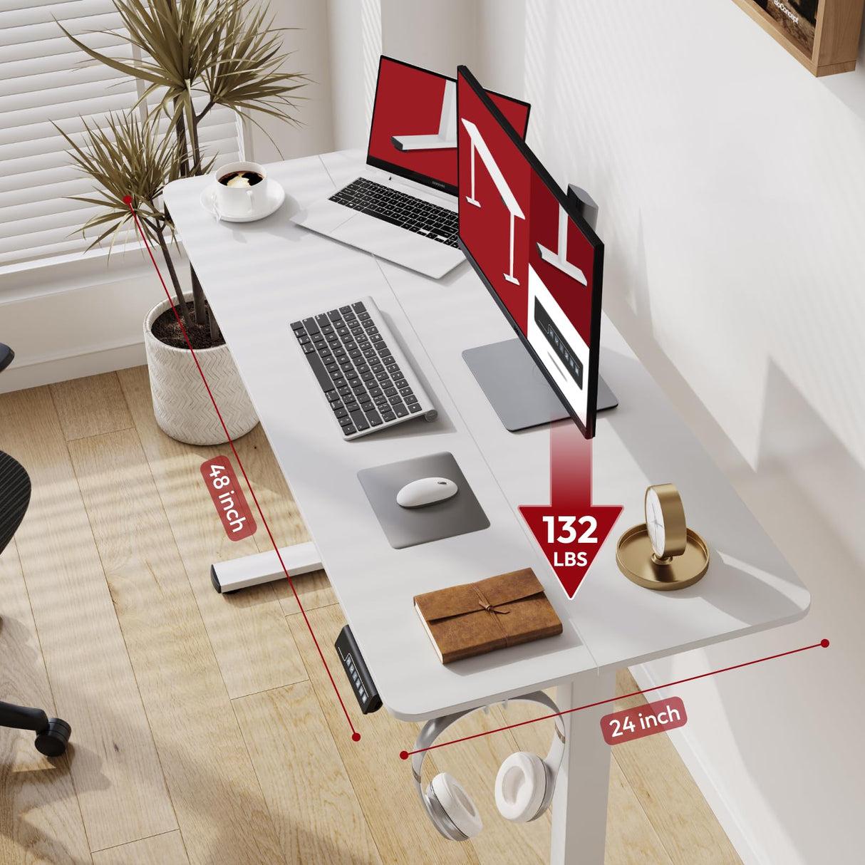 SANODESK Electric Standing Desk 48x24 Inch Height Adjustable Stand Up Desk Home Office Computer Workstation Sit Stand Home Office Desk with Splice Board (White Frame + White Top) SANODESK