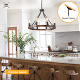 Benkut Farmhouse Wagon Wheel Chandelier 23.6" Black Rustic Light Fixtures 8-Light Wood Round Chandelier for Dining Room Kitchen Entryway Foyer Benkut