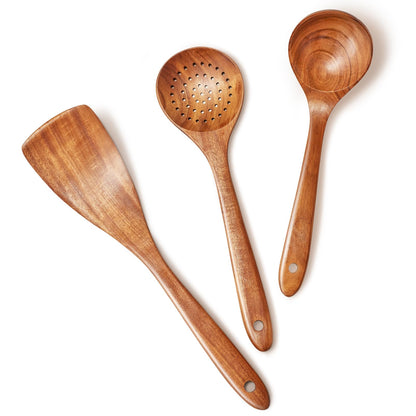 Wooden Spoons for Cooking,Teak Wood Kitchen Utensils Set – 3 Pcs Wooden Cooking Utensils for Nonstick Pans & Cookware – Sturdy, Lightweight & Heat Resistant - WoodArtSupply