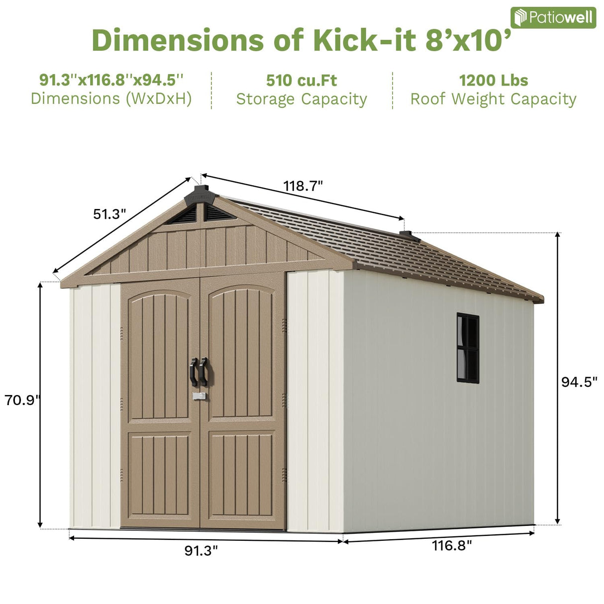 Patiowell 8 x 10 FT Resin Outdoor Storage Shed with Floor, Plastic Shed with Window and Lockable Door for Garden, Backyard, Tool Storage Use, Easy to Install in Brown (Kick-it Shed) Patiowell