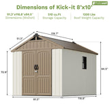Patiowell 8 x 10 FT Resin Outdoor Storage Shed with Floor, Plastic Shed with Window and Lockable Door for Garden, Backyard, Tool Storage Use, Easy to Install in Brown (Kick-it Shed) Patiowell