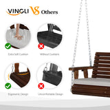 VINGLI Heavy Duty 880 LBS Patio Wooden Porch Swing Outdoor with Extra Cushion, Farmhouse Hanging Bench Tree Swing with Adjustable Chains for Yard | Garden | Lawn | Balcony (5 FT, Rustic) VINGLI