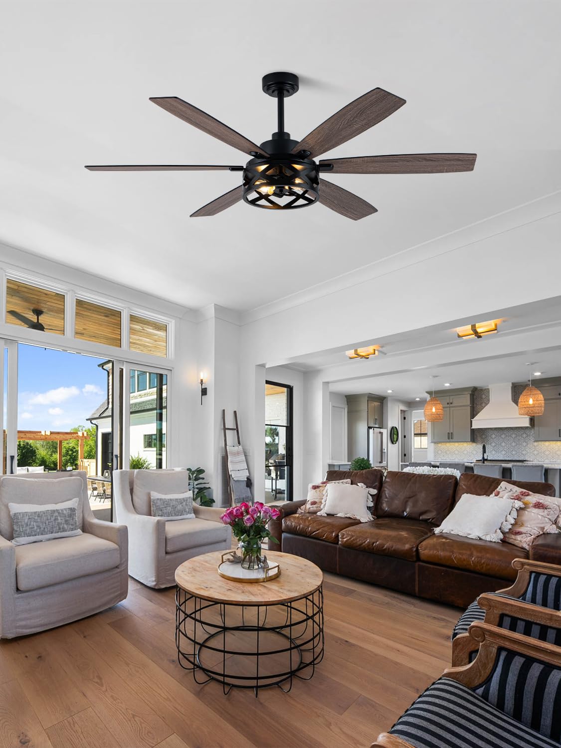 Curve Curio 60 Inch Farmhouse Ceiling Fan with Light and Remote Black Rustic Ceiling Fan Quiet and Reversible DC Motor Caged Chandelier Fan for Living Room Bedroom Curve Curio