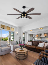 Curve Curio 60 Inch Farmhouse Ceiling Fan with Light and Remote Black Rustic Ceiling Fan Quiet and Reversible DC Motor Caged Chandelier Fan for Living Room Bedroom Curve Curio