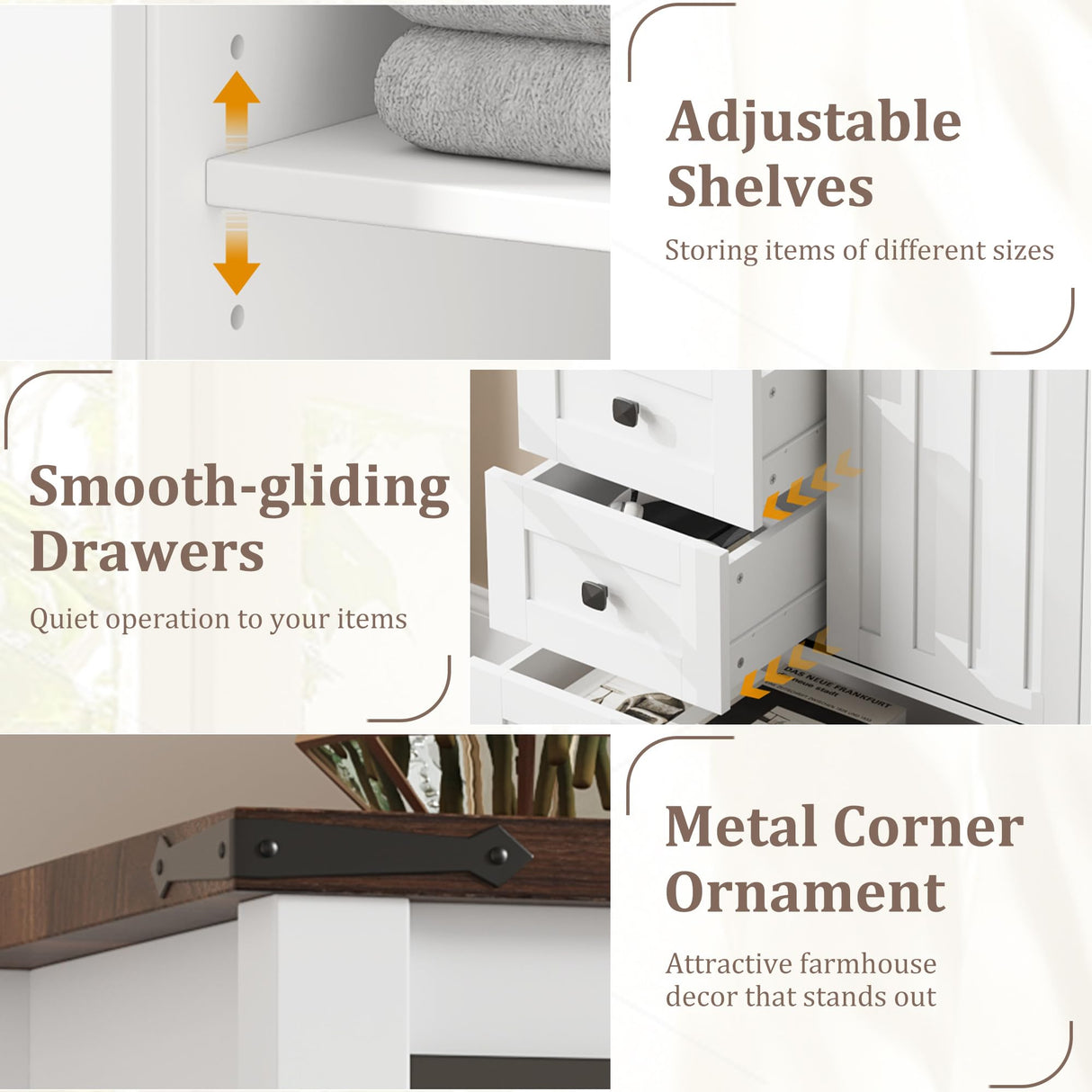 IDEALHOUSE Farmhouse 5 Drawer Dresser for Bedroom, 48" Tall Wood Dresser Chest of Drawer with Sliding Barn Door, Adjustable Shelf, Storage Organizer for Bedroom, Hallway, Living Room, Kitchen, White IDEALHOUSE