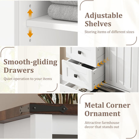 GarveeHome Farmhouse 5 Drawer Dresser for Bedroom, 48 in Tall Wood Dresser Chest of Drawer with Sliding Barn Door, Adjustable Shelf, Storage Organizer for Bedroom, Hallway, Living Room, Kitchen, White GarveeHome