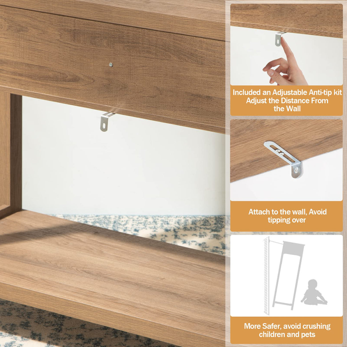 SICOTAS Console Table Set of 2 - Boho Entryway Table with Rattan Drawers, Rattan Console Table with 2 Tier Shelf, Narrow Long Sofa Tables for Living Room, Wood Entry Table for Hallway, Foyer SICOTAS