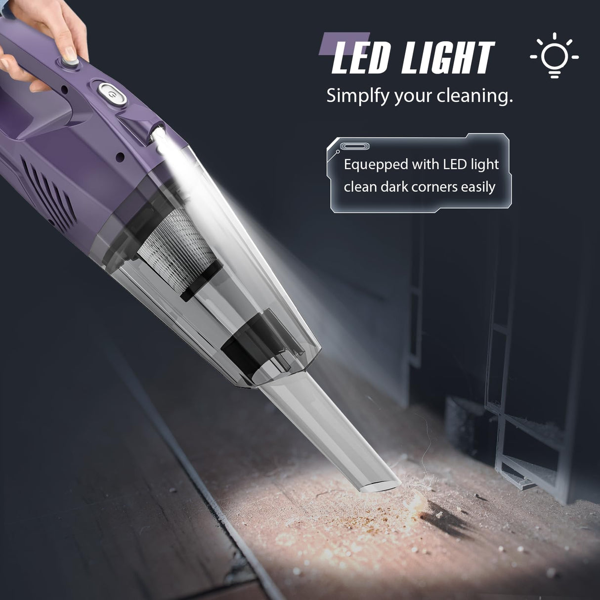 Handheld Vacuum Cordless,Car Hand Vacuum Cordless Rechargeable with Multi Accessories/LED Light,Lightweight Mini Portable Dust Busters Cordless Rechargeable for Car,Office and Home Cleaning Bossdan